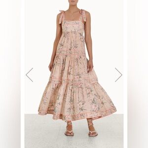 Zimmerman Moonshine tie shoulder midi Dress- Pink and cream - Size 1/ USA small